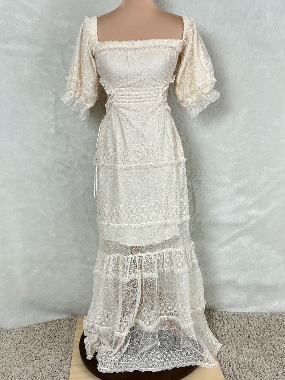 Skylar Rose ASOS Ivory Off Shoulder Lace Tiers Maxi Dress NWT S